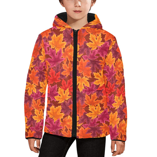 Autumn maple leaf pattern Kids' Boys' Girls' Padded Hooded Jacket