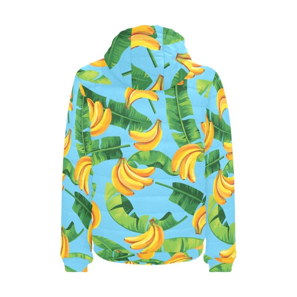 banana leaves banana design pattern Men's Padded Hooded Jacket