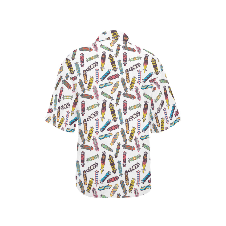 Skate Board Pattern Print Design 05 Women's All Over Print Hawaiian Shirt