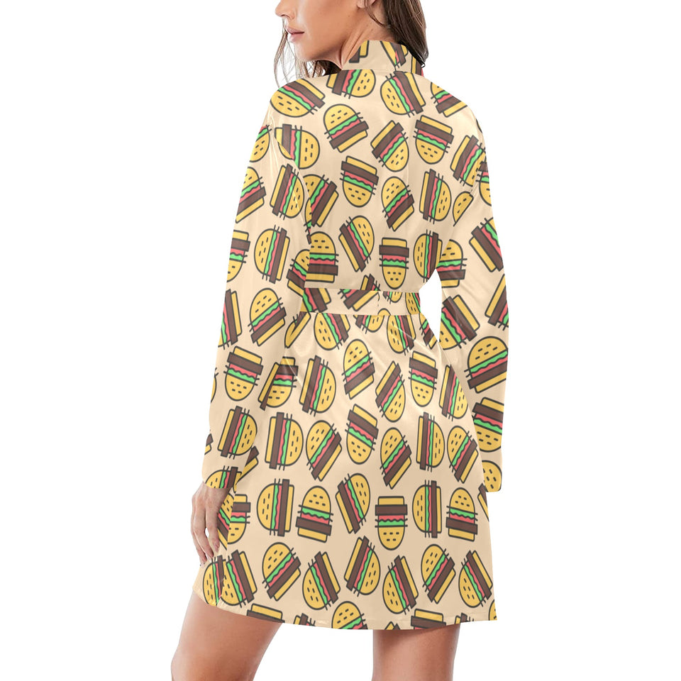 Hamburger Pattern Print Design 01 Women's Long Sleeve Belted Night Robe