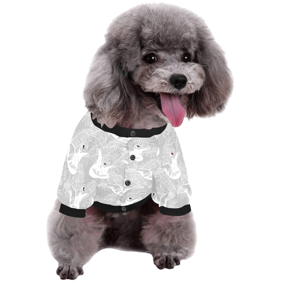 white swan gray background All Over Print Pet Dog Round Neck Fuzzy Shirt