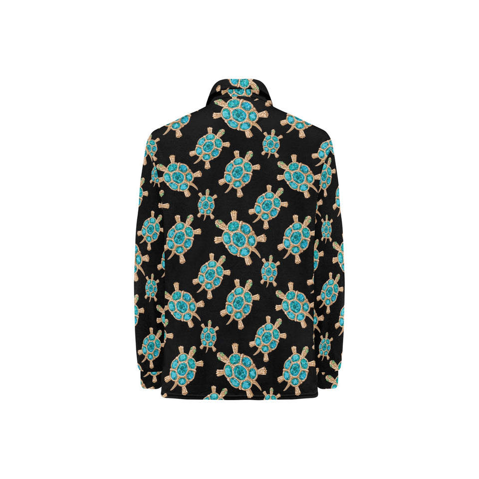Sea turtle blue stone pattern Women's Long Sleeve Polo Shirt