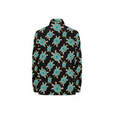 Sea turtle blue stone pattern Women's Long Sleeve Polo Shirt