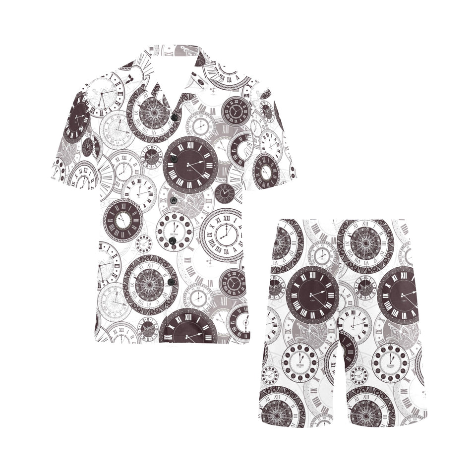 Classic vintage clock pattern Men's V-Neck Short Pajama Set