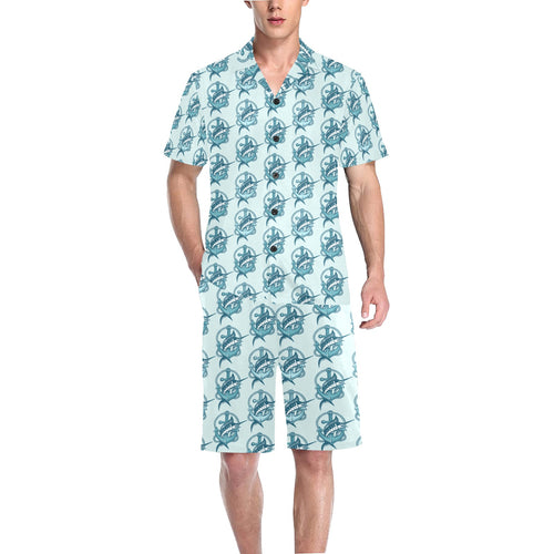 Swordfish Pattern Print Design 05 Men's V-Neck Short Pajama Set
