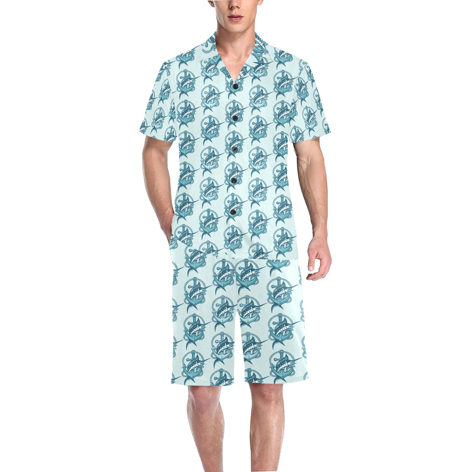 Swordfish Pattern Print Design 05 Men's V-Neck Short Pajama Set