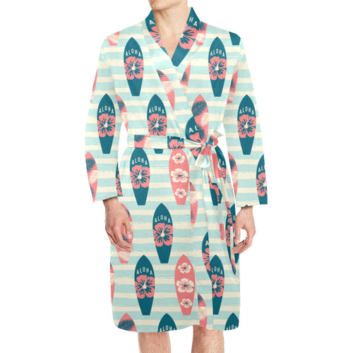 Surfboard Pattern Print Design 02 Men's Long Sleeve Belted Night Robe
