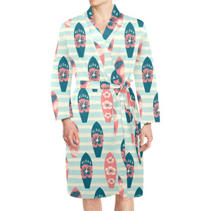 Surfboard Pattern Print Design 02 Men's Long Sleeve Belted Night Robe