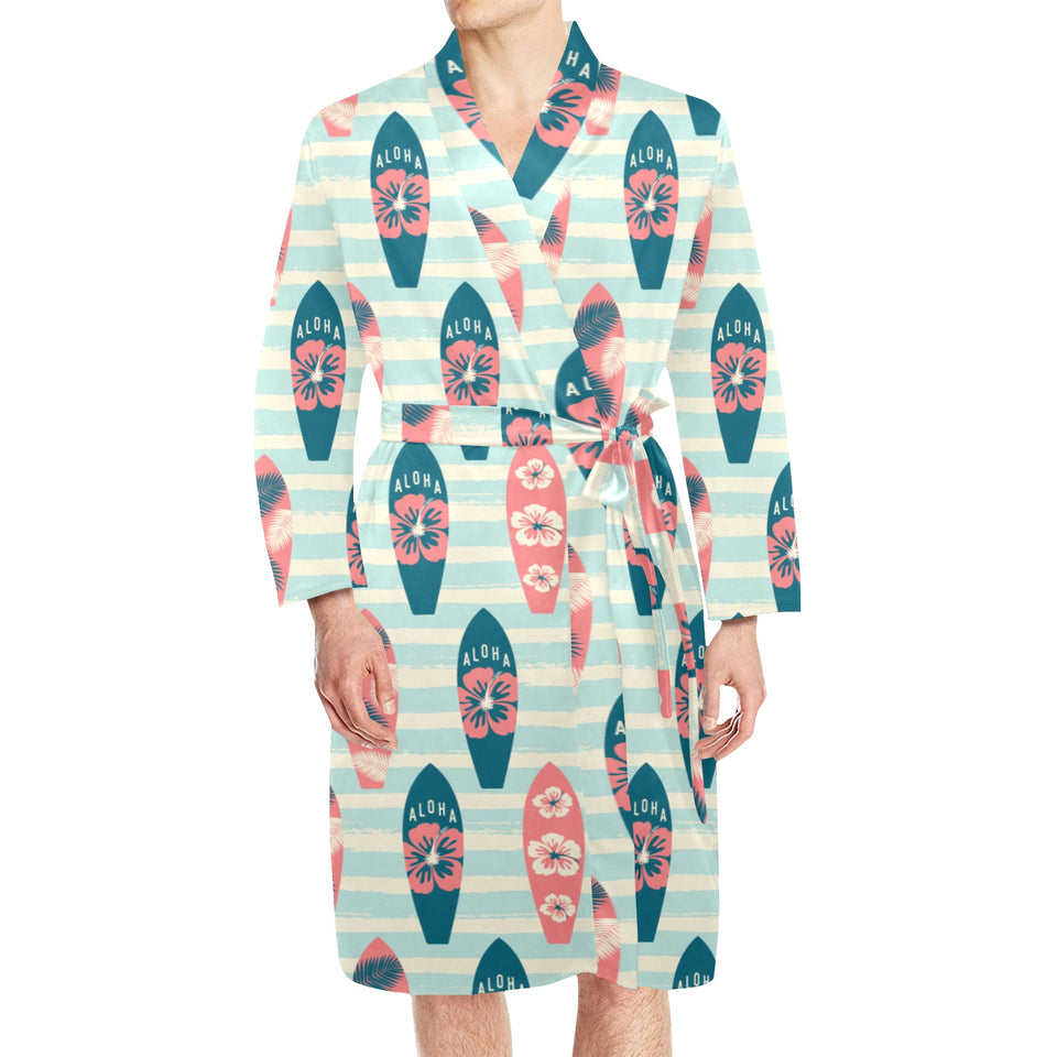 Surfboard Pattern Print Design 02 Men's Long Sleeve Belted Night Robe