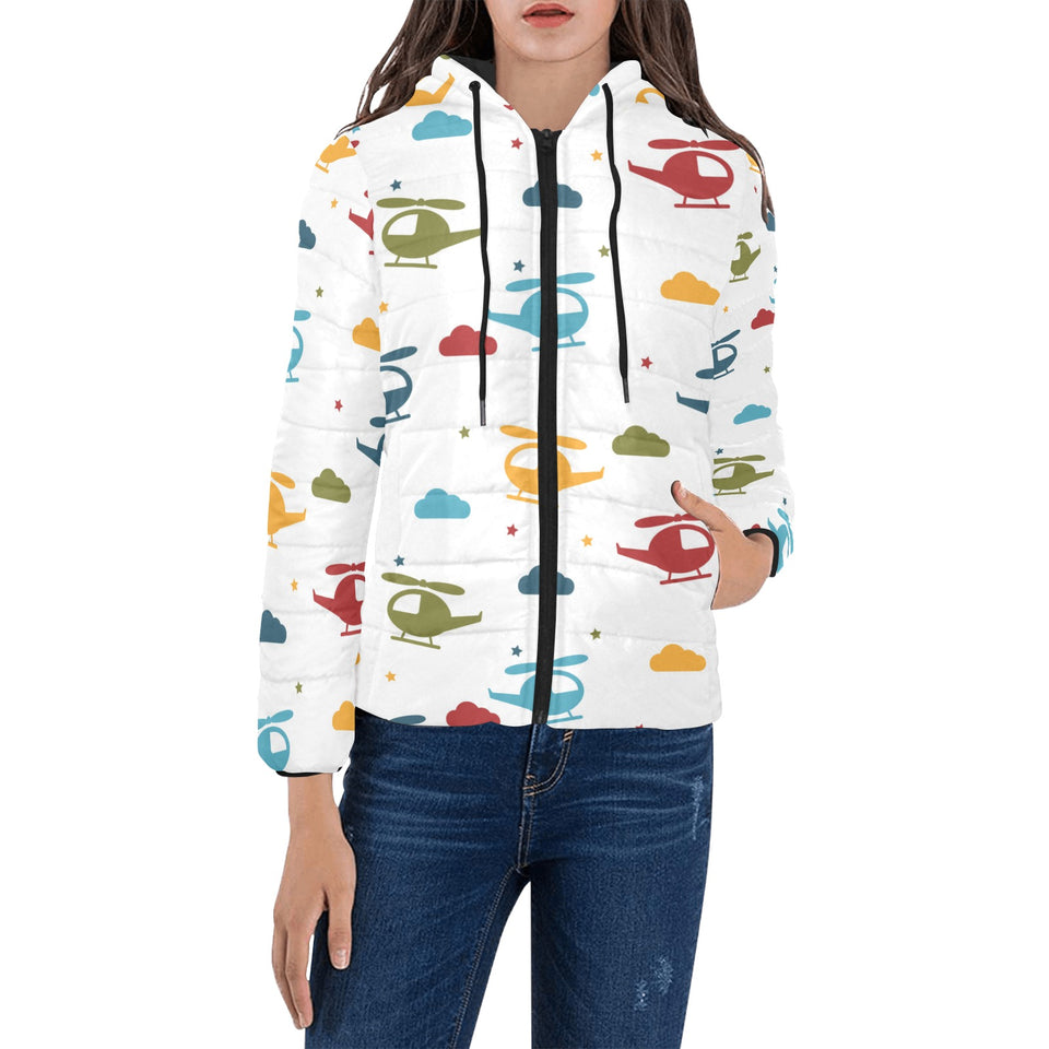 Colorful helicopter pattern Women's Padded Hooded Jacket