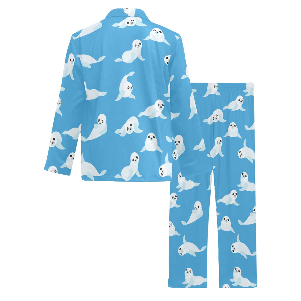 Cute sea lion seal pattern background Men's Long Pajama Set