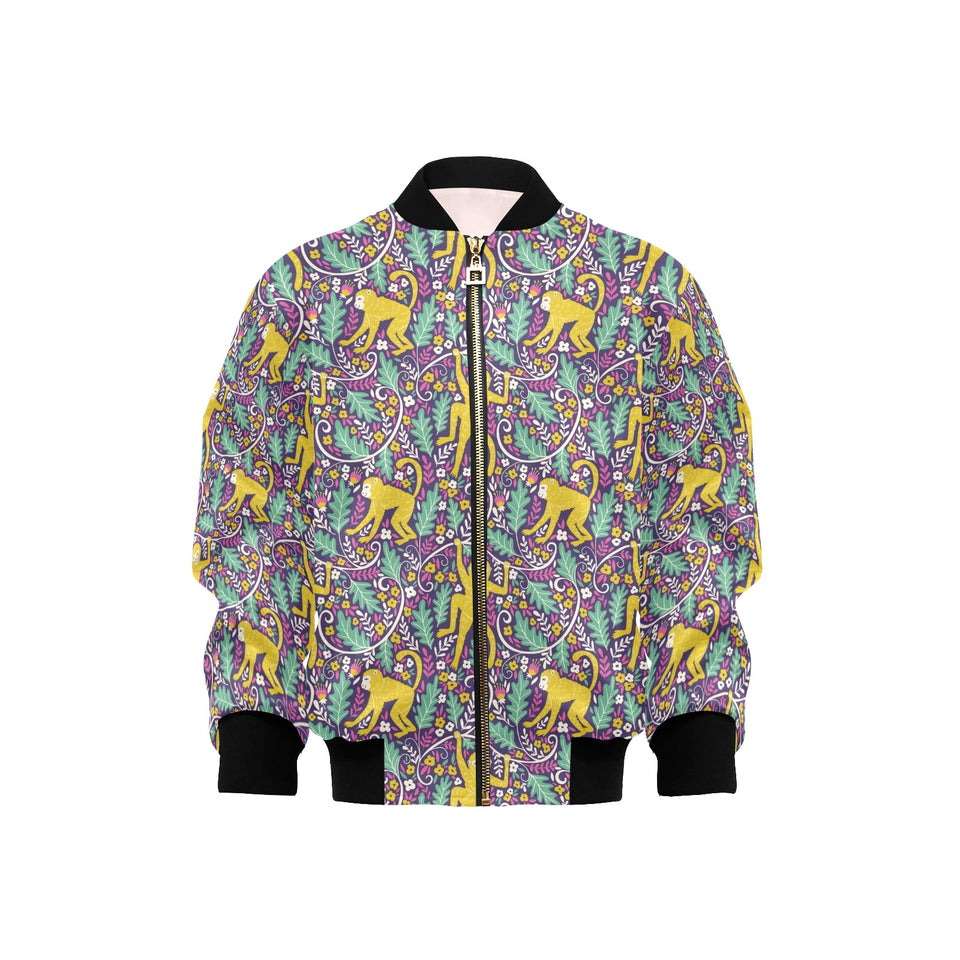 Cute yellow monkey leaves pattern Kids' Boys' Girls' Bomber Jacket