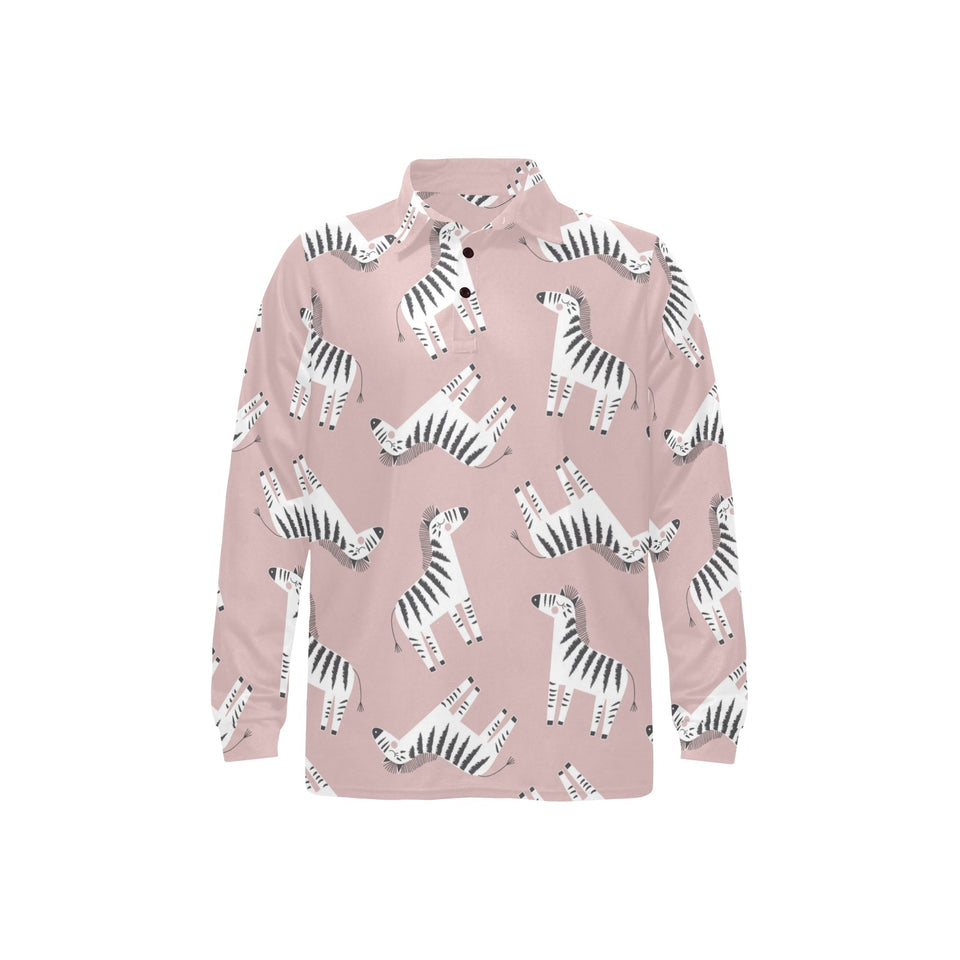 Cute zebra pattern Men's Long Sleeve Polo Shirt
