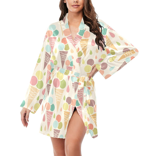 Ice cream cone pattern Women's Long Sleeve Belted Night Robe