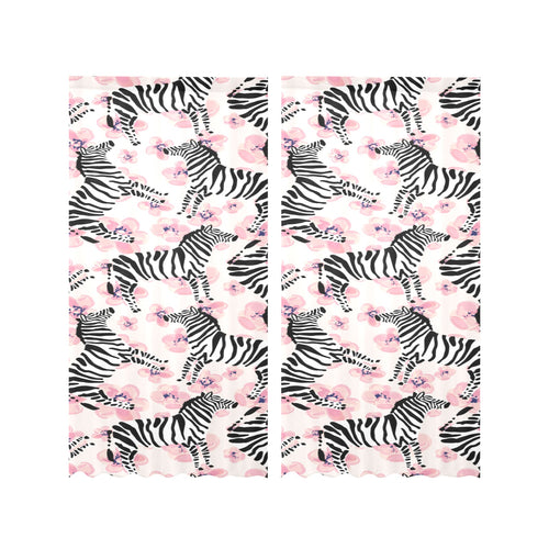 Zebra pink flower background Gauze Curtain