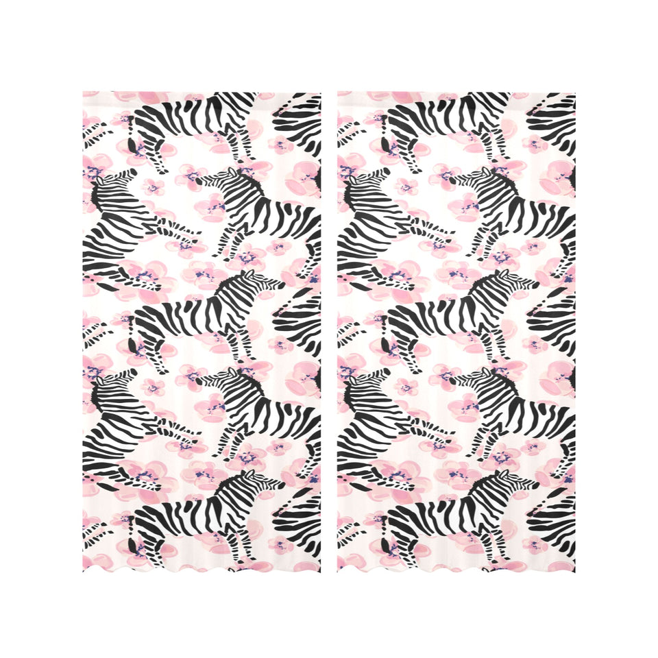 Zebra pink flower background Gauze Curtain
