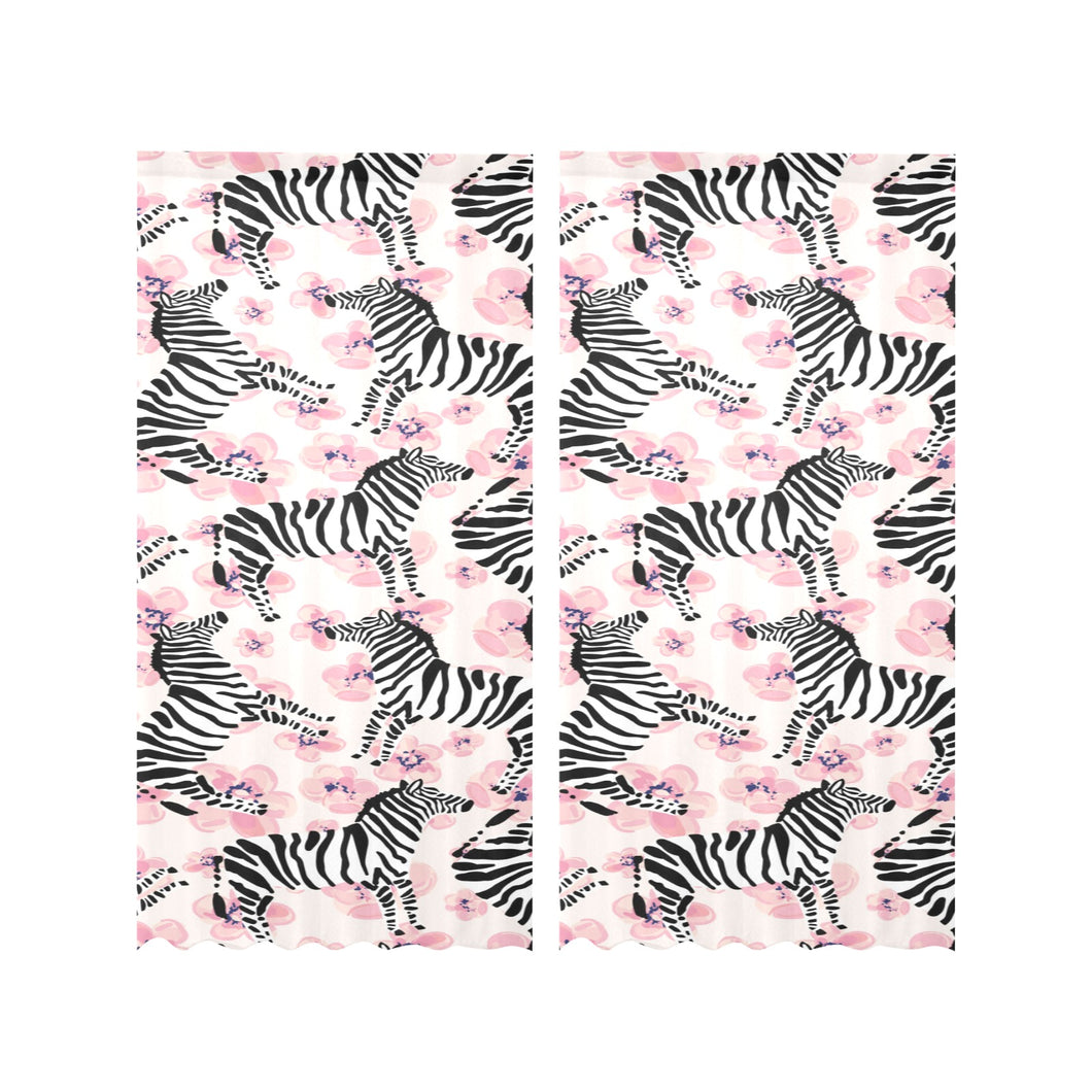 Zebra pink flower background Gauze Curtain