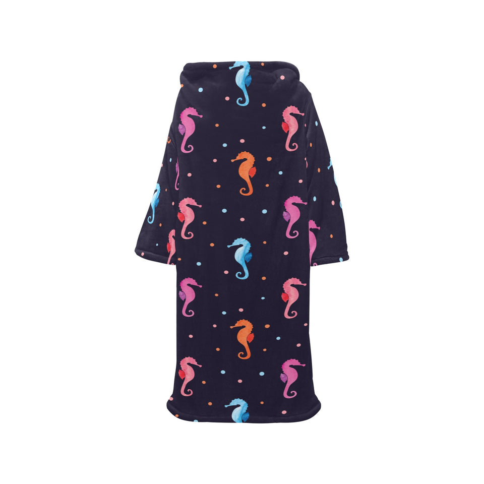 Watercolor colorful seahorse pattern Blanket Robe with Sleeves