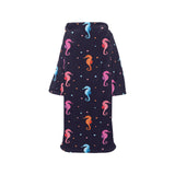 Watercolor colorful seahorse pattern Blanket Robe with Sleeves