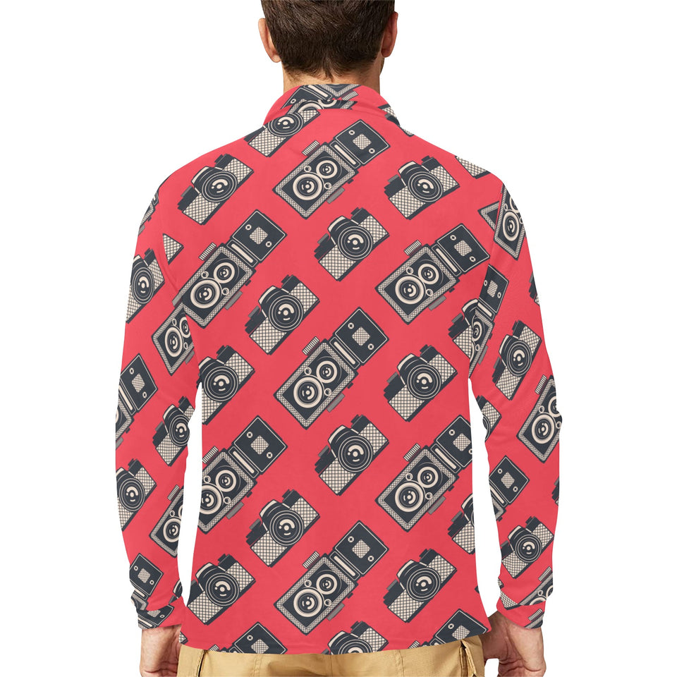 Camera Pattern Print Design 05 Men's Long Sleeve Polo Shirt