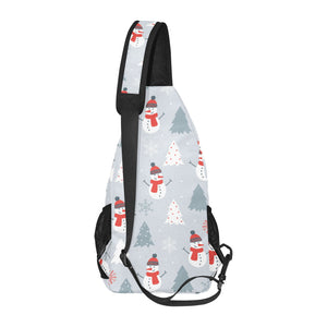 Snowman christmas tree snow gray background All Over Print Chest Bag