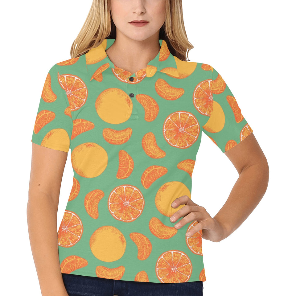 orange fruit pattern green background Women's All Over Print Polo Shirt