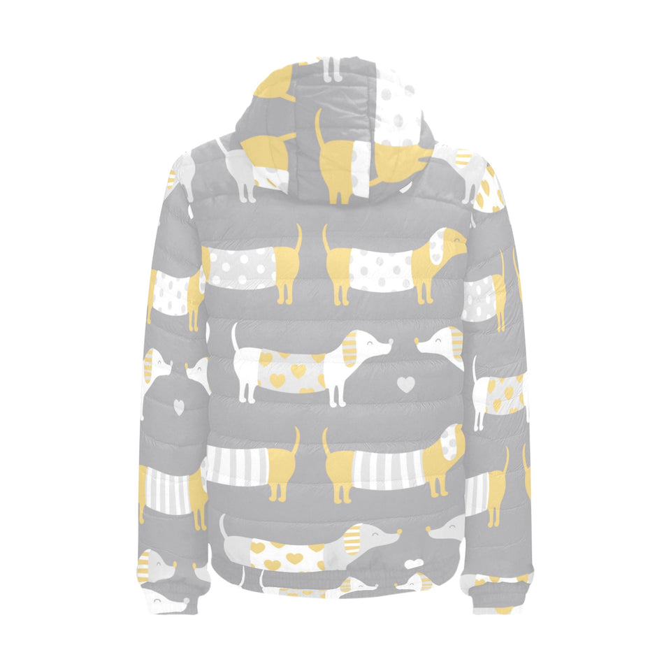 Cute dachshund dog pattern Men's Padded Hooded Jacket