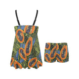 Colorful papaya tropical leaves Chest Sexy Pleated Two Piece Swim Dress