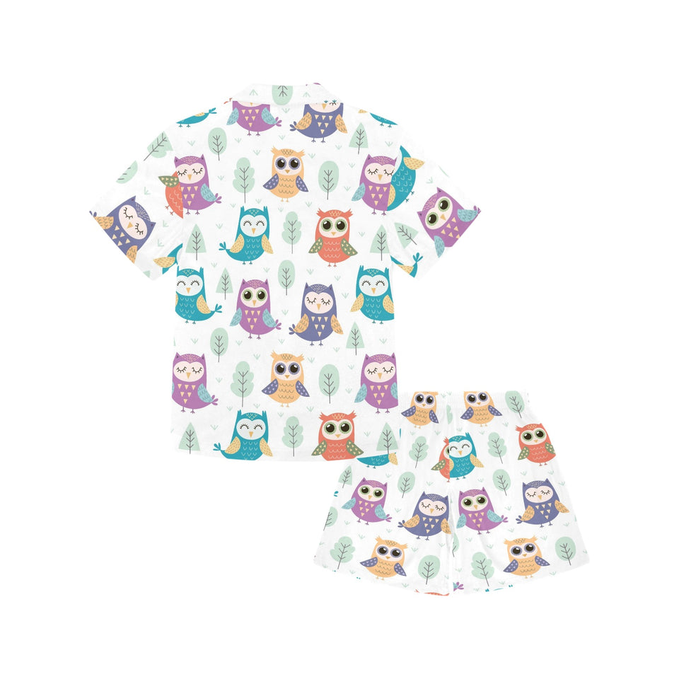 Cute owl pattern Kids' Boys' Girls' V-Neck Short Pajama Set