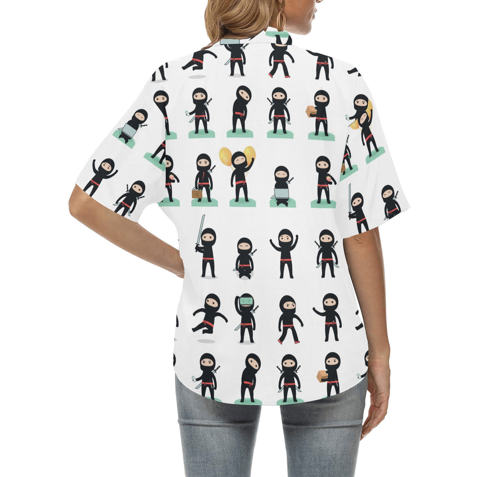 Cute ninja katana sword pattern Women's All Over Print Hawaiian Shirt