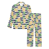 Pineapples pattern striped background Men's Long Pajama Set