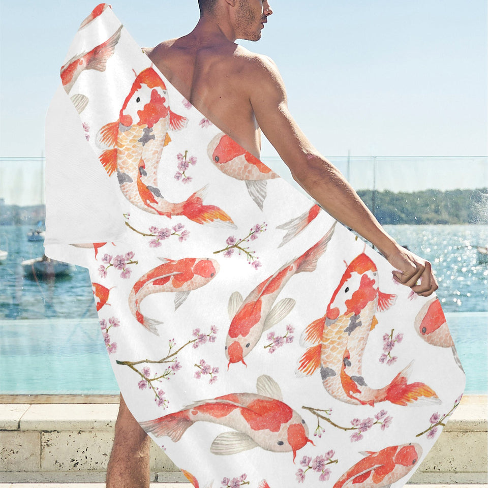 Watercolor Koi Fish Carp Fish pattern Beach Towel