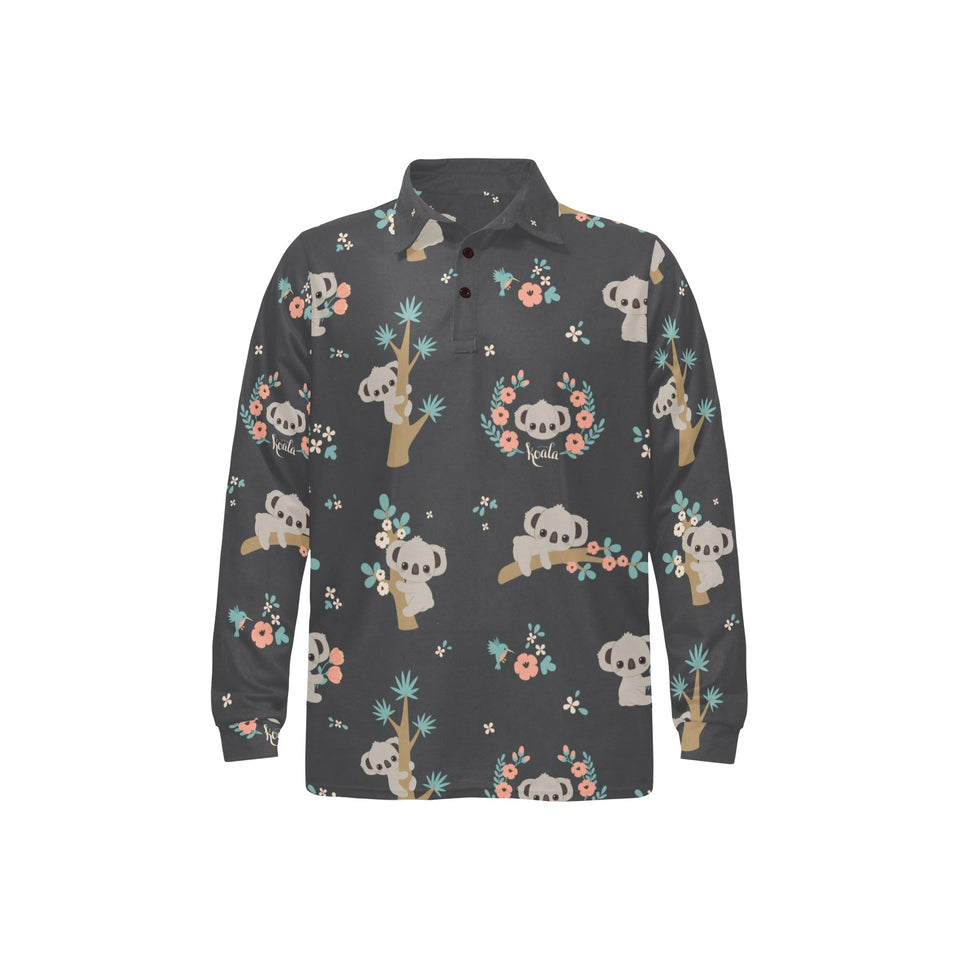 Cute koala pattern Men's Long Sleeve Polo Shirt