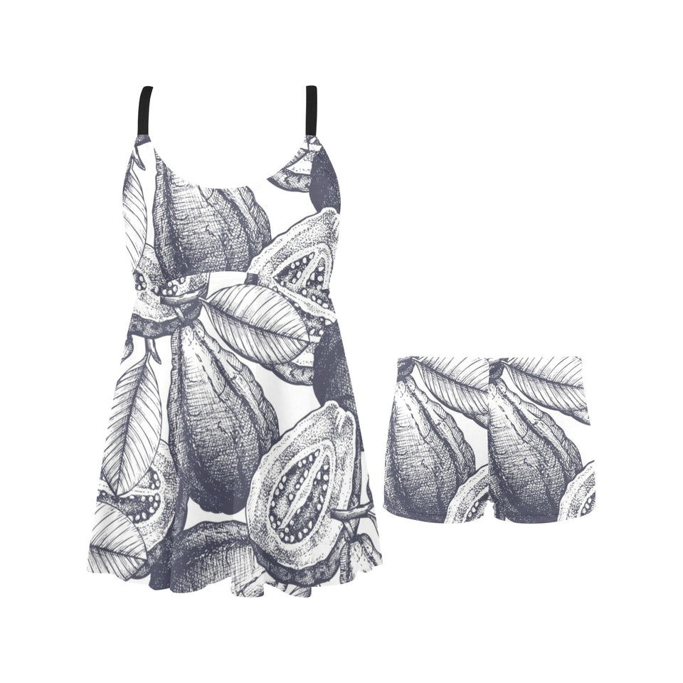 Guava tropical hand drawn pattern Chest Sexy Pleated Two Piece Swim Dress