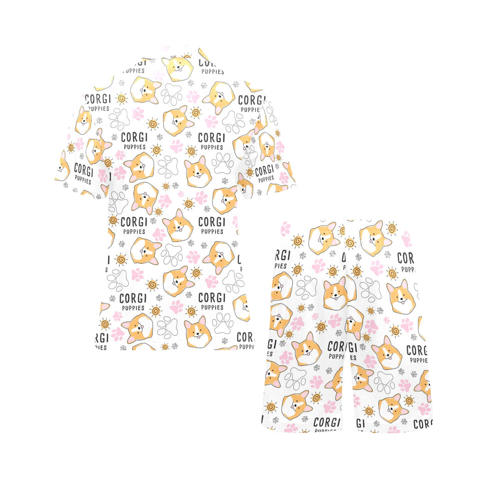 Corgi Dog Pattern Men's V-Neck Short Pajama Set