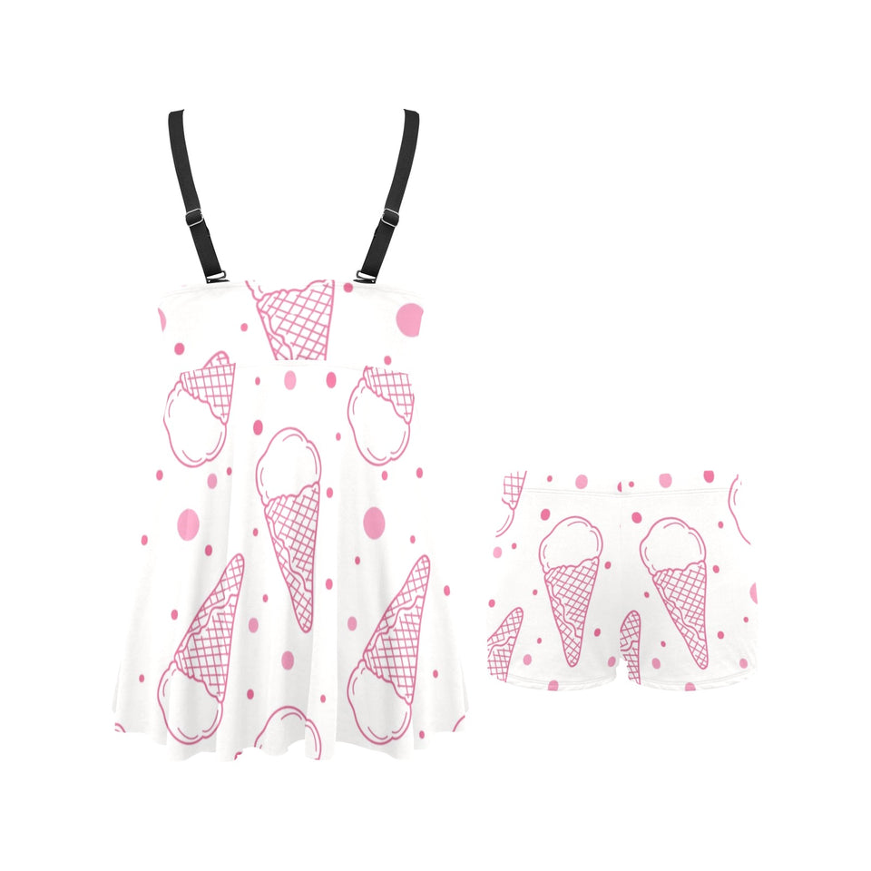 Hand drawn ice cream pattern Chest Sexy Pleated Two Piece Swim Dress