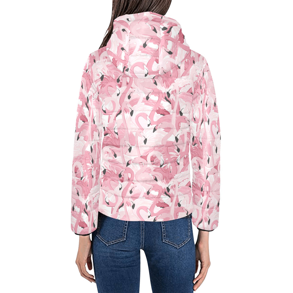 Pink flamingos pattern background Women's Padded Hooded Jacket