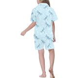 Dragonfly pattern blue background Kids' Boys' Girls' V-Neck Short Pajama Set