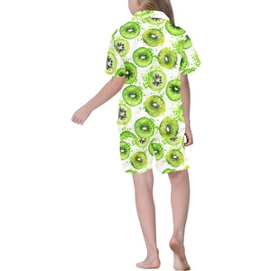 Watercolor kiwi pattern Kids' Boys' Girls' V-Neck Short Pajama Set