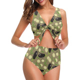 Eggplant Pattern Print Design 02 Chest Bowknot High Waisted Bikini Swimsuit
