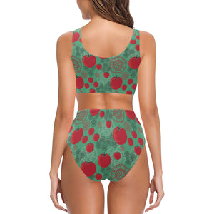 Tomato design pattern Chest Bowknot High Waisted Bikini Swimsuit