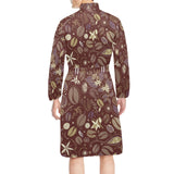 Coffee bean flower pattern Men's Long Sleeve Belted Night Robe