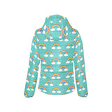 Rainbow pattern green background Women's Padded Hooded Jacket