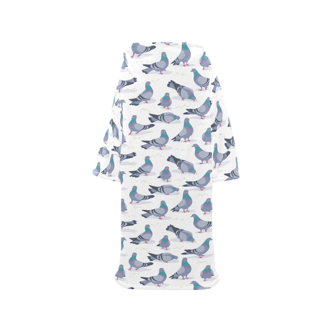 Pigeon Pattern Print Design 03 Blanket Robe with Sleeves