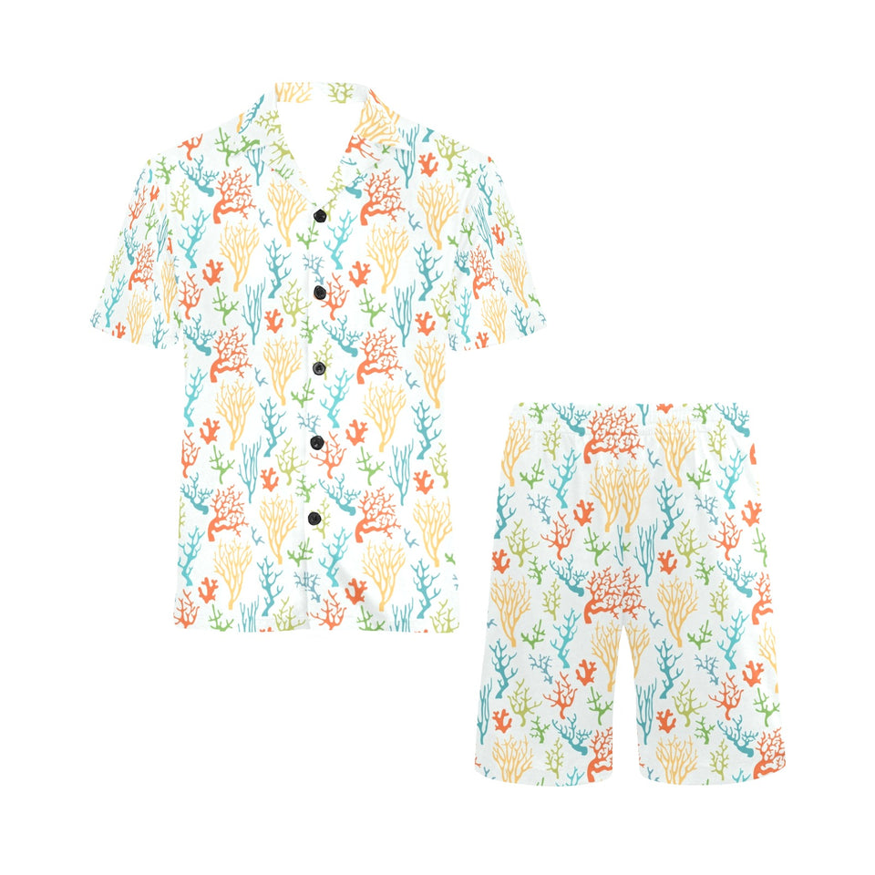 Coral Reef Pattern Print Design 02 Men's V-Neck Short Pajama Set