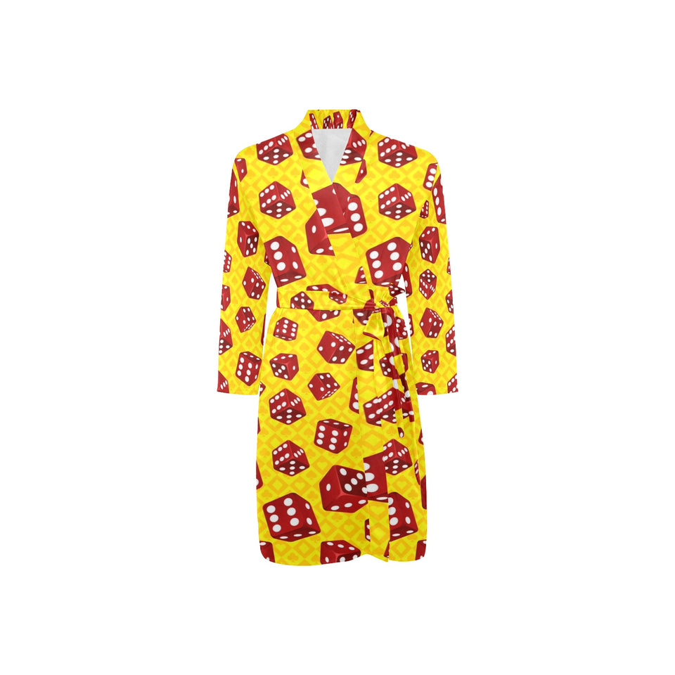 Dice Pattern Print Design 04 Men's Long Sleeve Belted Night Robe