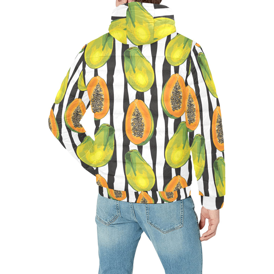 papaya design pattern Men's Padded Hooded Jacket