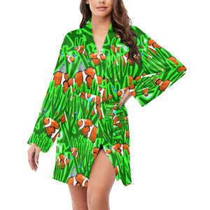 Clown Fish Pattern Print Design 01 Women's Long Sleeve Belted Night Robe