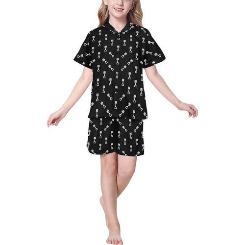 Engine Piston Black Theme Pattern Print Design 03 Kids' Boys' Girls' V-Neck Short Pajama Set