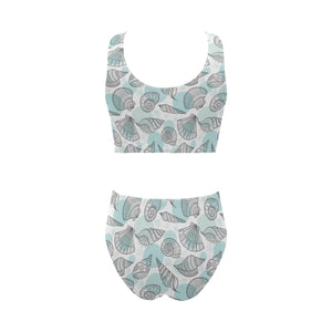 Shell polynesian tribal Chest Bowknot High Waisted Bikini Swimsuit